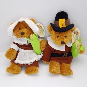 Vintage 2002 March of Dimes Plushland Thanksgiving Bears Heather‎ & Samuel NWT